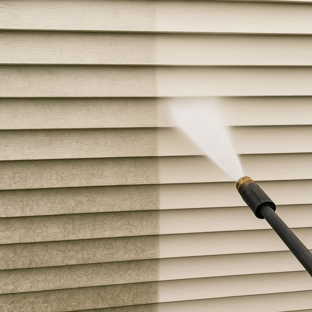 Power washing a house siding